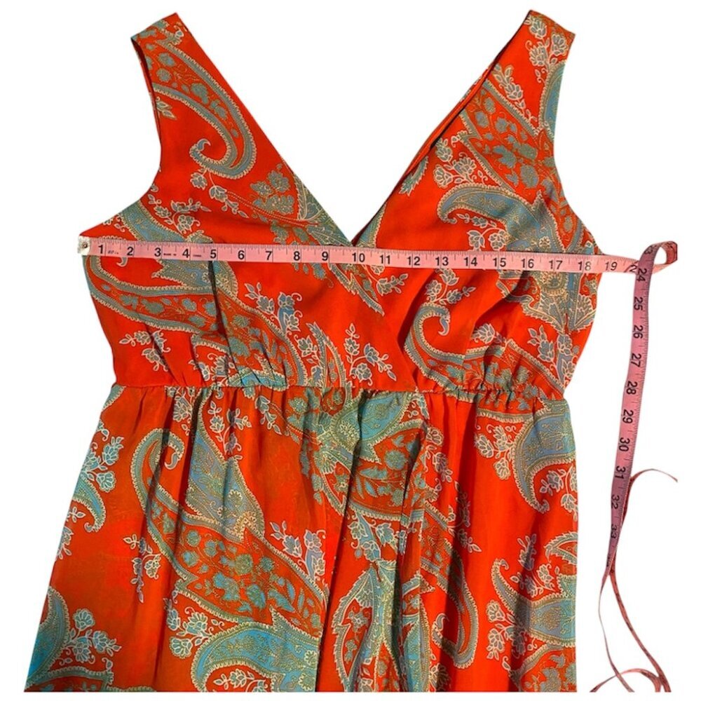 Kut From the Cloth Orange Paisley Sleeveless V Neck Maxi Dress‎ Summer Boho Med - Picture 3 of 11